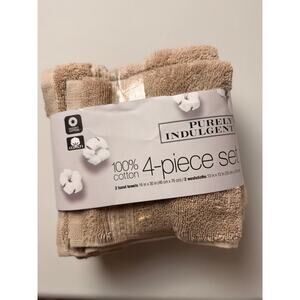 Purely Indulgent  3 piece Egyptian Cotton Hand Towel and Washcloth Set Beige